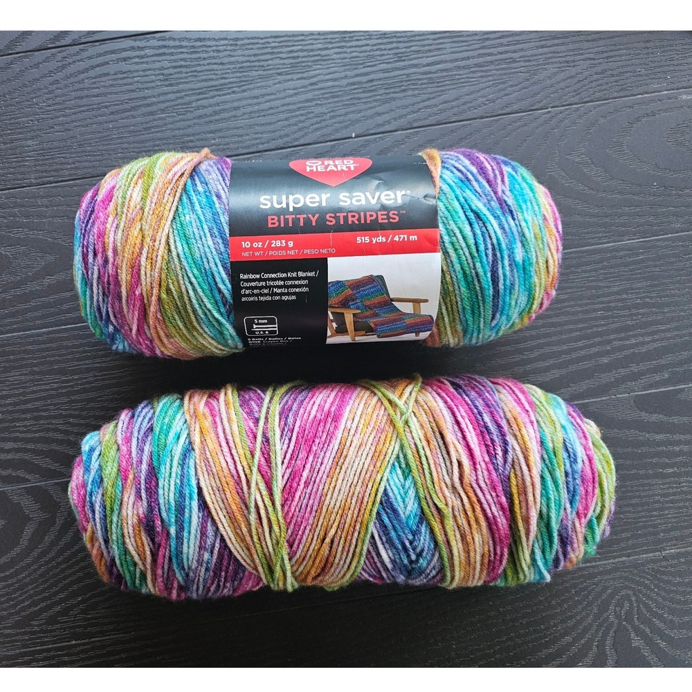 Red Heart Super Saver Bitty Stripes Yarn Unicorn Mane 10oz 2 Skeins E900-0115
